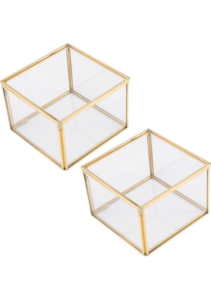 2x Kare Açılış Cam Geometri Bahçe Takı Kutuları Ayna Takı Saklama Kutusu Ebedi Çiçek Dekorasyon Kutusu El Sanatları (Yurt Dışından)