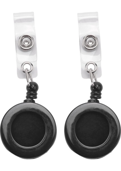 2 Adet Rozet Tutucu Geri Çekilebilir Makara Yoyo Klip Çıtçıt Düğmesi Kimlik Kartı Siyah (Yurt Dışından)