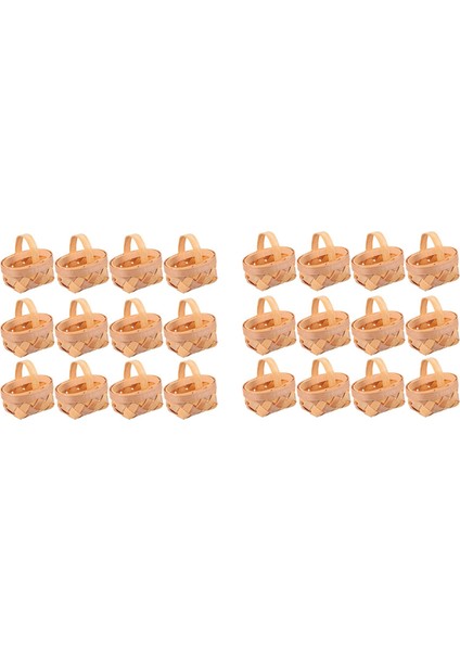 24PCS Ahşap Çip Mini Sepetler Manuel Dokuma Sepet Süslemeleri Şeker Saklama Kutusu (Yurt Dışından)