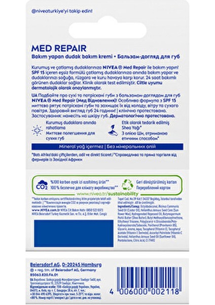 Lip Stick Med Repair Kadın ve Erkekler İçin Nemlendirici 4.8 g Cilt Bakım Ürünü