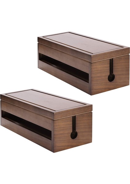 2x Kablo Yönetimi Kutusu Ahşap Kordon Organizatör Kutusu Uzatma Kablosu Gücü Şerit Surge Koruyucusu Tel (Kahve Renkleri) (Yurt Dışından)