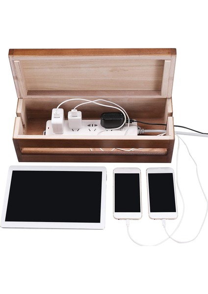 2x Kablo Yönetimi Kutusu Ahşap Kordon Organizatör Kutusu Uzatma Kablosu Gücü Şerit Surge Koruyucusu Tel (Kahve Renkleri) (Yurt Dışından) fiyatları