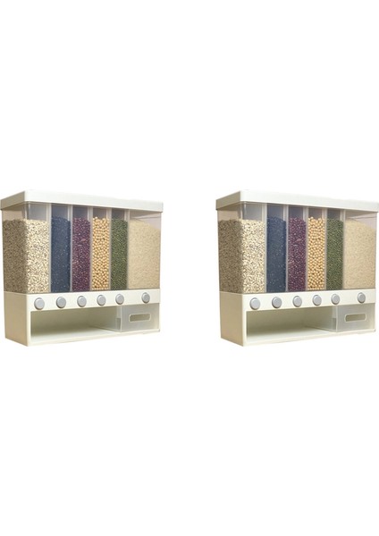 2x 10KG Duvara Monte Bölünmüş Pirinç ve Tahıl Dispenser 6 Nem Kanıtı Plastik Otomatik Raflar Kapalı Gıda Saklama Kutusu (Yurt Dışından)