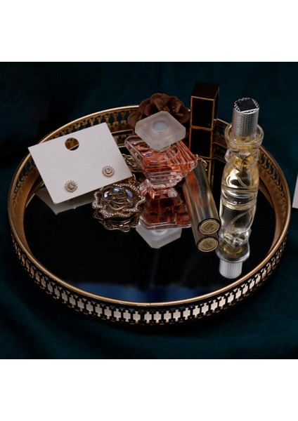 2x Altın Demir Mücevher Depolama Tepsisi Cam Ayna Makyaj Yöneticisi Masaüstü Kozmetik Tatlı Dekoratif Ekran Tepsi 25CM (Yurt Dışından) modelleri