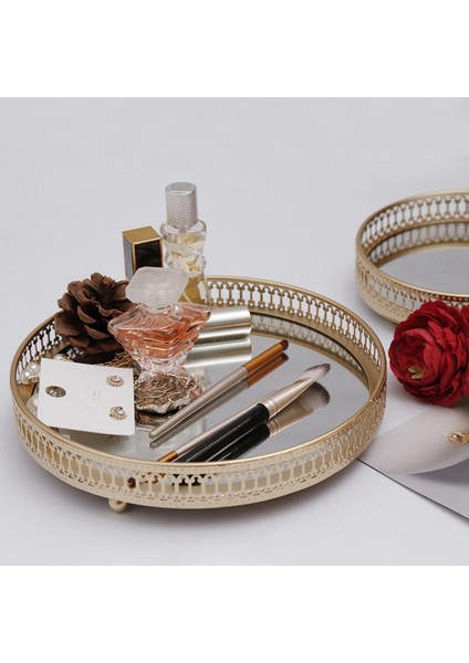 2x Altın Demir Mücevher Depolama Tepsisi Cam Ayna Makyaj Yöneticisi Masaüstü Kozmetik Tatlı Dekoratif Ekran Tepsi 25CM (Yurt Dışından) indirimleri