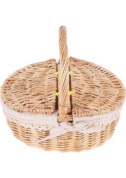 Çift Kapaklı Tutamaklı Piknik Sepeti ile 3x El Yapımı Hasır Sepet Depolama Bez Astarlı Sepet Sepeti Sepeti (Yurt Dışından) fırsatları