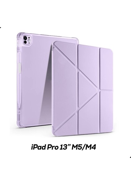 iPad Pro 13" M5/m4 Uyumlu Kılıf Üçe Katlanan Kalem Bölmeli Standlı Tablet Kılıfı Uyandırma Özellikli