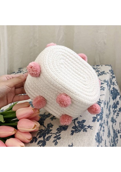 2x Pamuk Dokuma Depolama Sepeti Sevimli Ponpon Dekor Sunribatları Bitiren Kutu Iskandinav Kozmetik Oyuncaklar Organizatör Çerçeve Pembe S (Yurt Dışından) modelleri