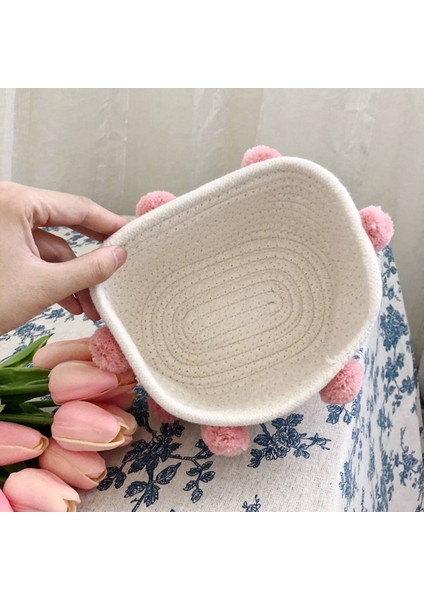 2x Pamuk Dokuma Depolama Sepeti Sevimli Ponpon Dekor Sunribatları Bitiren Kutu Iskandinav Kozmetik Oyuncaklar Organizatör Çerçeve Pembe S (Yurt Dışından) indirimleri