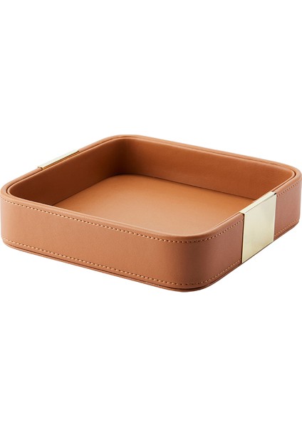 Deri Masaüstü Depolama Tepsisi Kare Depolama Anahtarı Tepsi Avrupa Takı Deri Çekmece (Yurt Dışından)