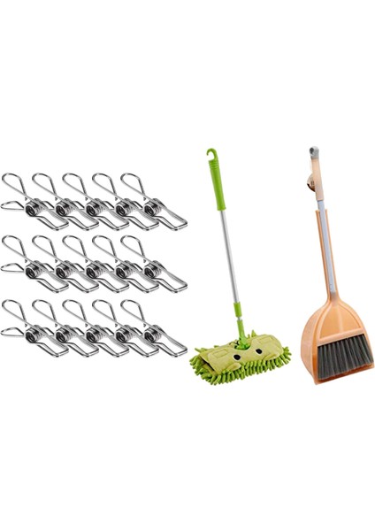 24 Adet Paslanmaz Çelik Tel Klips ve 1 Set Küçük Paspas Küçük Süpürge Küçük Çöppan Küçük Temizlik Yardımcısı Seti (Yurt Dışından)