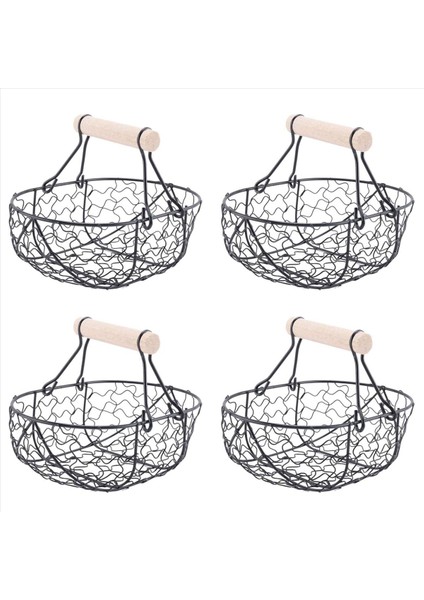 4x Ahşap Tutar Metal Retro Sepet Taşınabilir Çok Functurm Bitkisel Meyve Yumurtası Yiyecekleri Pratik Depolama Sepeti Siyah (Yurt Dışından)
