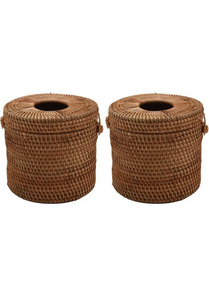2x Yuvarlak Rattan Doku Kutusu Vine Rulo Tutucu Kapak Dispenseri Barthroom Ev Otel ve Ofis Için (Yurt Dışından)