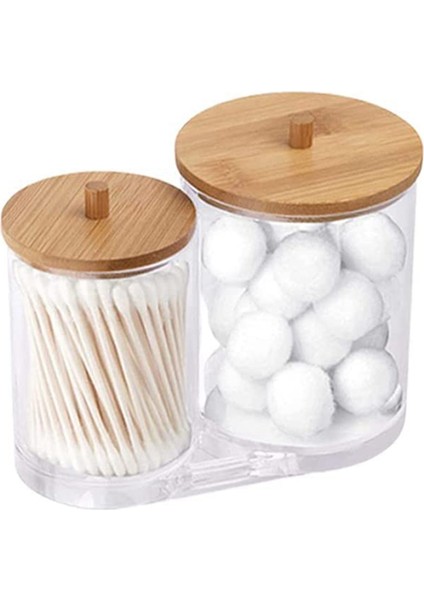 Bambu Kapaklı 2x Pamuklu Çubuk Pedler Tutucu Akrilik Qtıp Tutucu Pamuk Tomurcukları Top Dağıtıcı Pamuk Yuvarlak Ped (Yurt Dışından) fiyatları