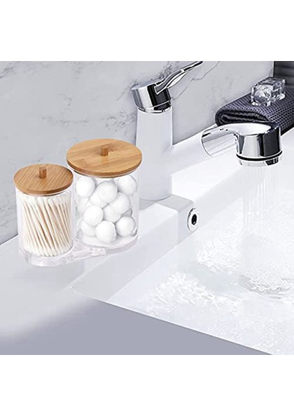 Bambu Kapaklı 2x Pamuklu Çubuk Pedler Tutucu Akrilik Qtıp Tutucu Pamuk Tomurcukları Top Dağıtıcı Pamuk Yuvarlak Ped (Yurt Dışından) fırsatları