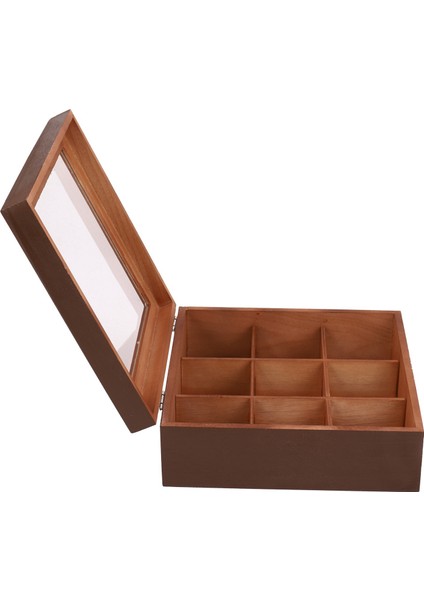 2x Ahşap 9 Izgaralar Çay Kutusu Çay Poşetleri Konteyner Saklama Kutusu Kare Kutusu Kasa Şeffaf Üst Kapak Mücevher Saklama Kutusu (Yurt Dışından) fiyatları