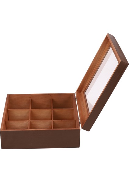 2x Ahşap 9 Izgaralar Çay Kutusu Çay Poşetleri Konteyner Saklama Kutusu Kare Kutusu Kasa Şeffaf Üst Kapak Mücevher Saklama Kutusu (Yurt Dışından) modelleri
