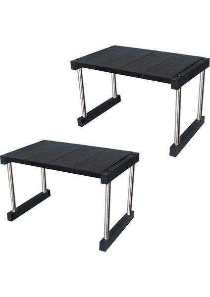 2x Mutfak Dolabı Sayacı Raf Organizatörü Genişletilebilir Istiflenebilir Baharat Rafı Çanak Sosu Siyah (Yurt Dışından)