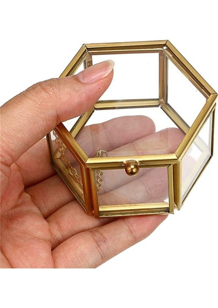 5x Cam Vintage Mücevher Kutusu Altın Geometrik Takı Ekran Organizatör Kutusu Ev Dekoratif Kutusu (Küçük) (Yurt Dışından)
