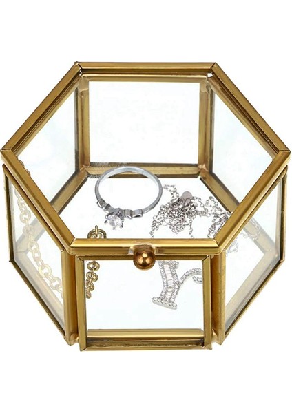 5x Cam Vintage Mücevher Kutusu Altın Geometrik Takı Ekran Organizatör Kutusu Ev Dekoratif Kutusu (Küçük) (Yurt Dışından) indirimleri