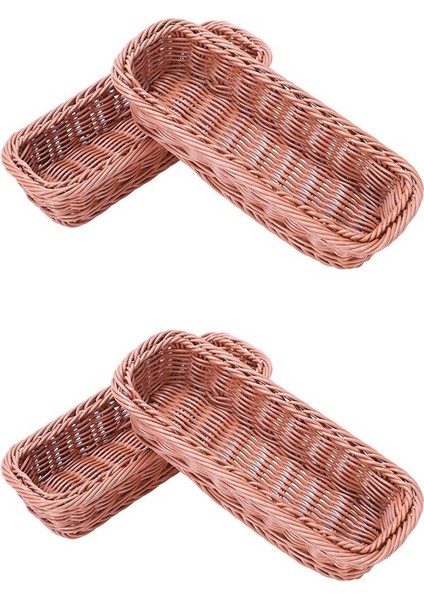 4pc Rattan Plastik Sepet Çatal Bıçak Sepeti Dikdörtgen Depolama Kutusu Çatal Bıçak Takımı Çatal Çubukları Ekmek Kek Meyve Depolama (Yurt Dışından)