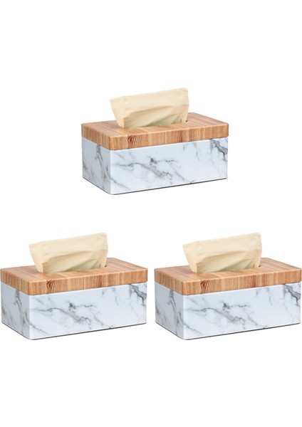 3x Dikdörtgen Mermer Pu Yüz Tahıl Doku Kutusu Kapak Peçete Tutucu Kağıt Havlu Dispenser Konteyner Ev Dekoru (Yurt Dışından)