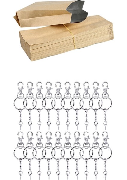 50 Pcs Kraft Kağıt Torba Poşeti ve 50 Parçalar Metal Döner Kıyafetler Kravalı Kazan Snap Hook Istakoz Pençe Tokası ve Anahtar Yüzük Anahtarlık (Yurt Dışından)