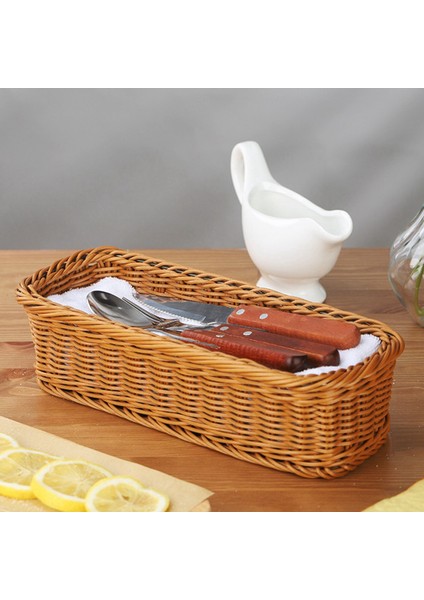 2x Masaüstü Çatal Teşheri Depolama Sepeti Dokuma Sepet Restoran Tan Giysileri Tahliye Depolama Kutusu Sofra Saklama Sepeti Kahverengi (Yurt Dışından) indirimleri