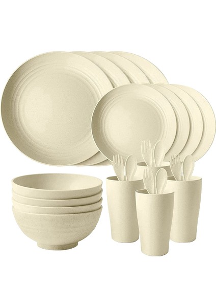 Akşam Yemeği Setleri Kamp Sofra Takımları Yemek Setleri 4 (28 Adet) Piknik Kamp Partisi Parti Yemek Tabağı Kupa Bıçak Takımı Seti Bej (Yurt Dışından)