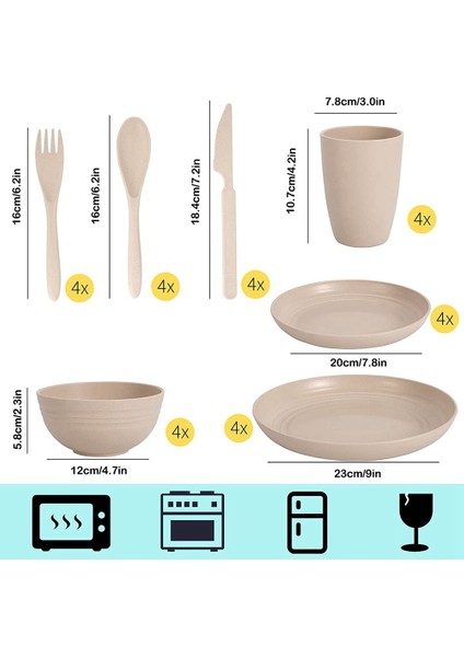 Akşam Yemeği Setleri Kamp Sofra Takımları Yemek Setleri 4 (28 Adet) Piknik Kamp Partisi Parti Yemek Tabağı Kupa Bıçak Takımı Seti Bej (Yurt Dışından) fiyatları