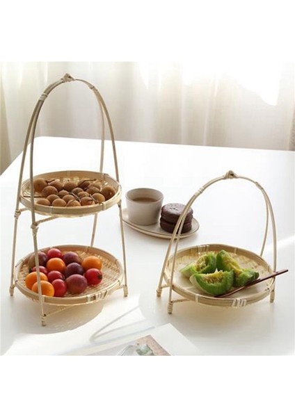 5x Bambu Dokuma Saman Sepetleri Katman Raf Hasır Meyve Depolama Mutfak Yuvarlak Plaka Dekorasyon Stand Tek Katman (Yurt Dışından)