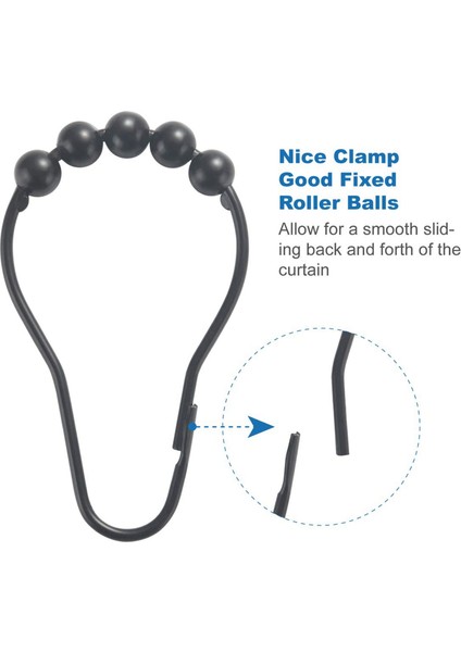 Duş Perdesi Kancaları Halkalar Metal Duş Perdesi Kancalar Banyo Duş Çubukları Için Perdeler 24 Siyah Set (Yurt Dışından) modelleri