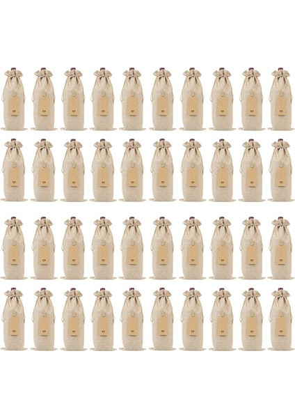 Çuval Bezi Şarap Çantaları Şarap Çantaları Drawstrings Tek Yeniden Kullanılabilir Şarap Şişesi Kapakları Halat ve Etiketler (40 Pc) (Yurt Dışından)