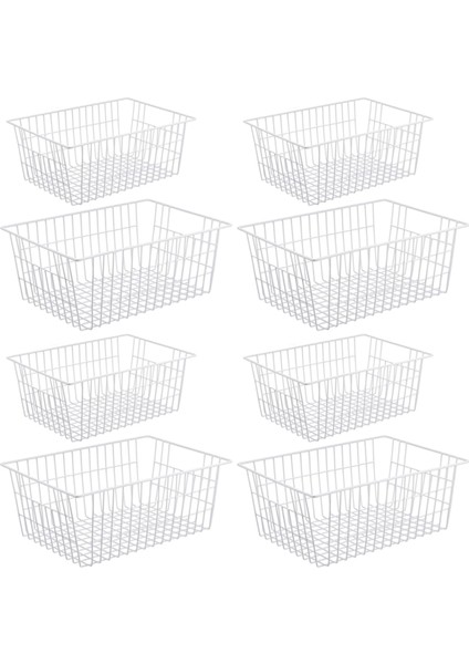 8 Paket Tel Depolama Sepetleri Çiftlik Evi Metal Tel Sepet Dondurucu Depolama Organizatör Kutuları Kulplu (Beyaz) (Yurt Dışından)