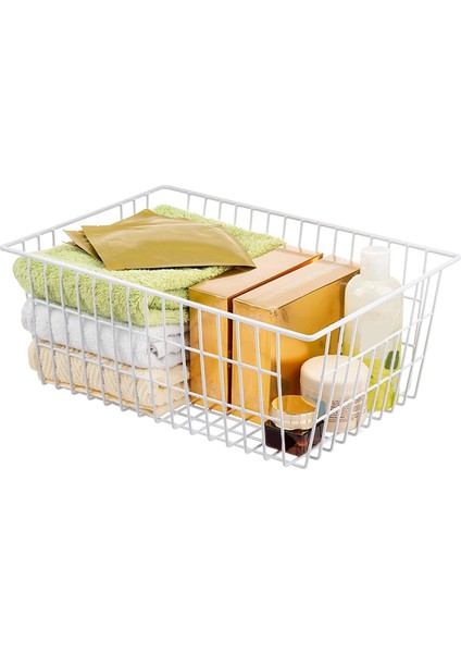 8 Paket Tel Depolama Sepetleri Çiftlik Evi Metal Tel Sepet Dondurucu Depolama Organizatör Kutuları Kulplu (Beyaz) (Yurt Dışından) indirimleri