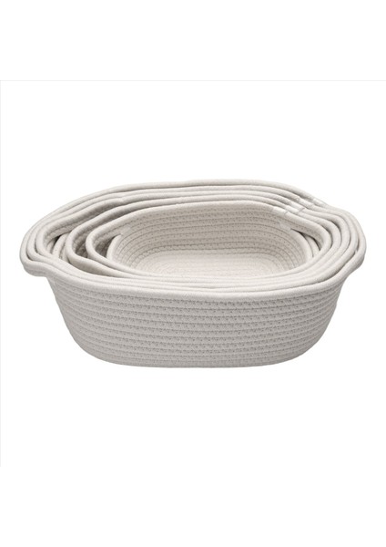 5 Parçalı Dikdörtgen Depolama Sepeti Set Pamuklu Ip Örgütlü Sepetler Bebek Fidanlığı Köpek Oyuncak Sepetleri Beyaz (Yurt Dışından)