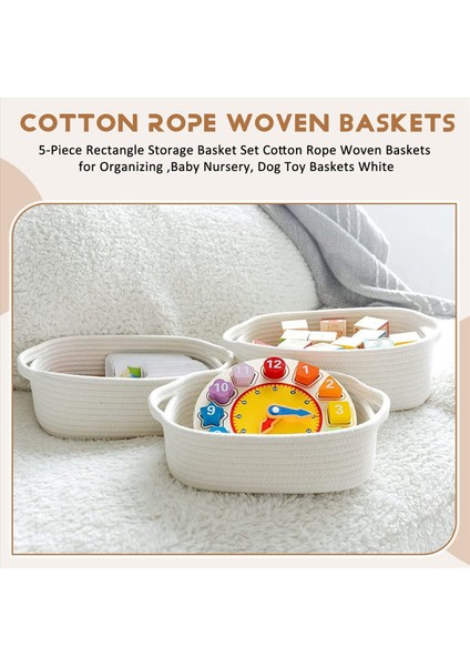 5 Parçalı Dikdörtgen Depolama Sepeti Set Pamuklu Ip Örgütlü Sepetler Bebek Fidanlığı Köpek Oyuncak Sepetleri Beyaz (Yurt Dışından) fırsatları