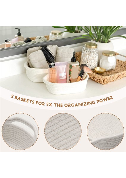 5 Parçalı Dikdörtgen Depolama Sepeti Set Pamuklu Ip Örgütlü Sepetler Bebek Fidanlığı Köpek Oyuncak Sepetleri Beyaz (Yurt Dışından) indirimleri