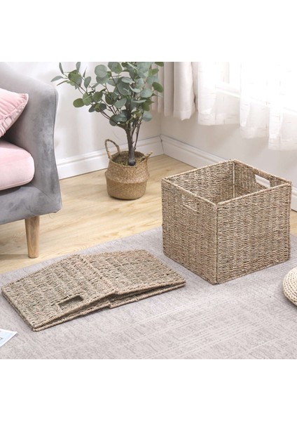 2x Dokuma Seagrass Farmhouse Mutfak Depolama Organizatör Sepet Bin Kabine Kiler Banyo Çamaşır Odası Kulpları (Yurt Dışından) fiyatları