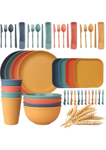 48 Adet Kırılamaz Yemek Takımı 4 Kişi Kamp Tabakları ve Kaseler Seti Piknik Yemeği Setleri Plaka Servis Setleri (Yurt Dışından)