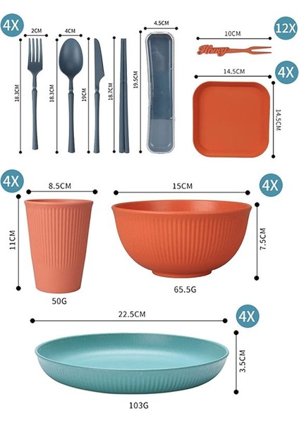 48 Adet Kırılamaz Yemek Takımı 4 Kişi Kamp Tabakları ve Kaseler Seti Piknik Yemeği Setleri Plaka Servis Setleri (Yurt Dışından) fiyatları