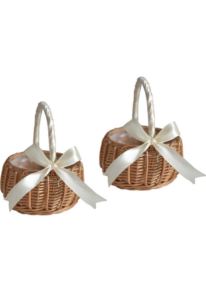 2x Dokuma Çiçek Sepeti Rattan Depolama Sepeti Çiçek Kız El Sepeti El Yapımı Çiçek Sepeti Yay L (Yurt Dışından)