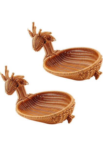 2x Rattan Dokuma Meyve Sepeti Taklit Geyik Ekmek Sepet Meyve Kaseleri Tepsisi Sebze Atıştırmalık Sepeti Yenilik Hayvan Antik (Yurt Dışından)