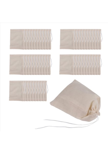 50 Paket Pamuklu Muslin Torbaları Çay Takı Için Çok Amaçlı Çekme Çantaları Düğün Partisi Depolama (4 x 6 Inç) (Yurt Dışından)