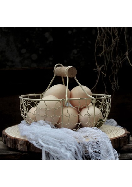 3x Ahşap Tutar Metal Retro Sepet Taşınabilir Çok Functurm Bitkisel Meyve Yumurtası Yiyecekleri Pratik Depolama Sepeti Beyaz (Yurt Dışından) indirimleri