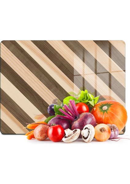 Cam Kesme Tahtası ve Sunumluk Karışık Ahşap Desenli 30X40 cm