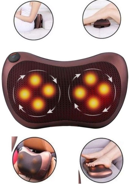 Boyun Yoğurmalı ve Isıtmalı Çok Fonksiyonlu Masaj Yastığı-8 Toplu Sırt, Bel, Bacak Masaj Aleti