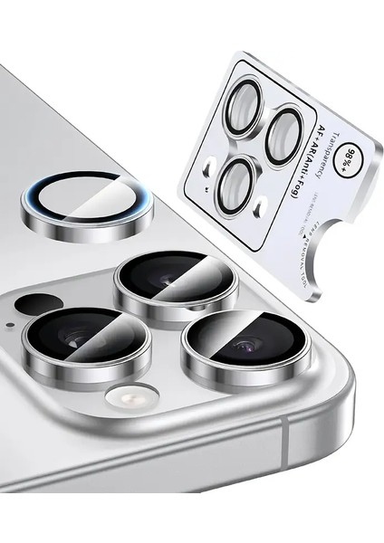 Iphone 17 Pro Max Gümüş Safir Kamera Koruyucu Lens Antisitatik Tam Koruma Darbelere Karsı Koruma