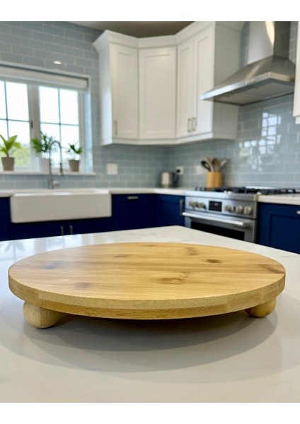 Top Ayaklı Yuvarlak Bambu Pasta Standı & Kek Standı – En Büyük Boy 29X29 cm Bambu Sunumluk ve Servis Tabağı