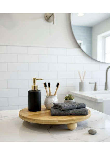 Top Ayaklı Yuvarlak Bambu Pasta Standı & Kek Standı – En Büyük Boy 29X29 cm Bambu Sunumluk ve Servis Tabağı